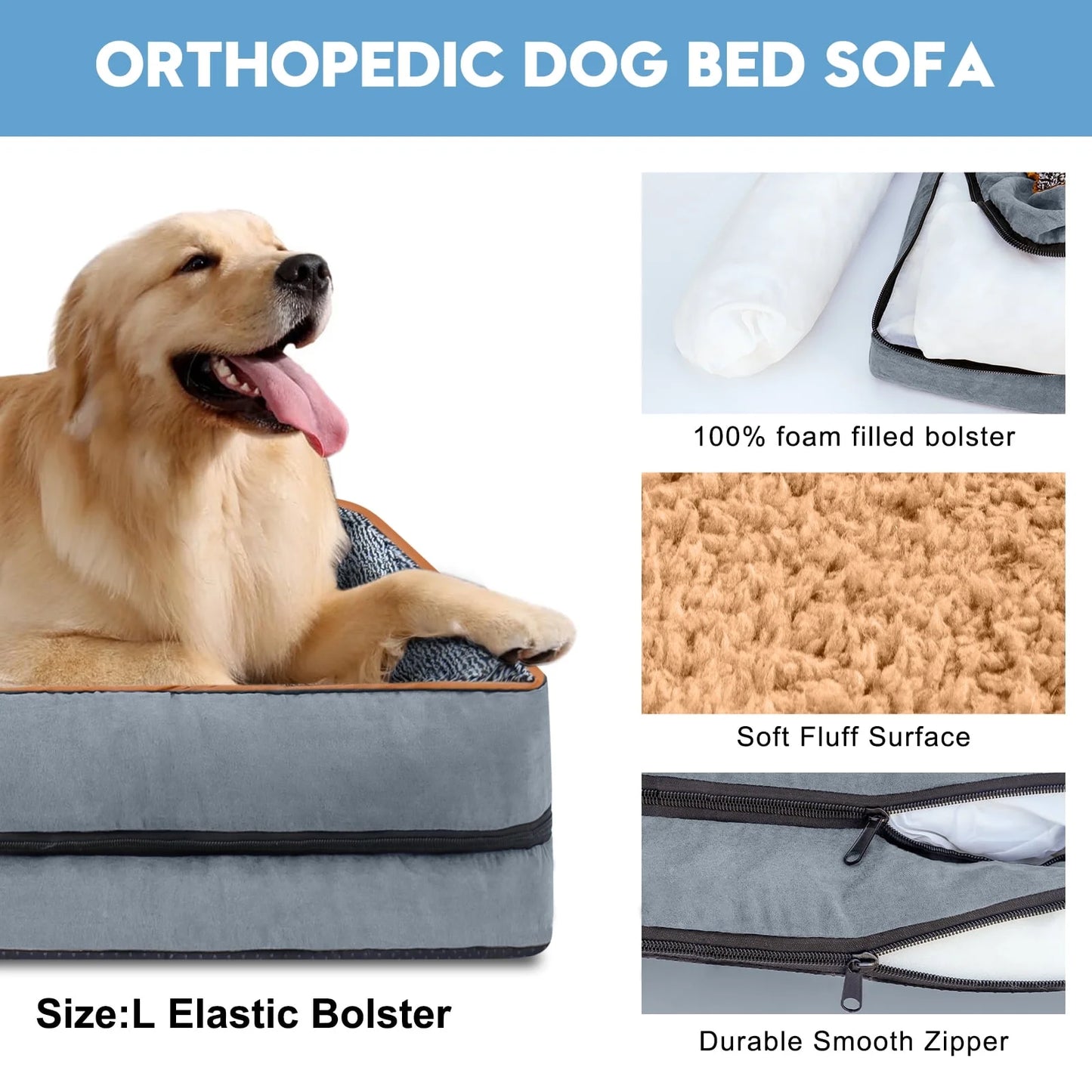 Orthopedic Dog Bed – Supportive Sofa Couch for Small, Medium & Large Dogs with Washable Cover