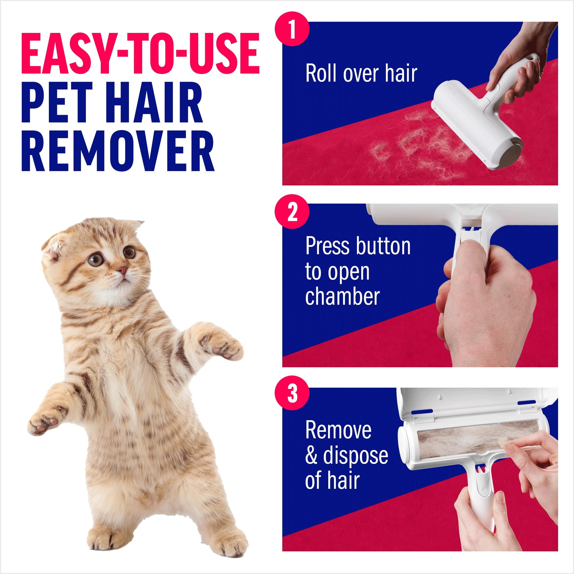 Roller – Reusable Pet Hair Remover for Dogs & Cats | Lint Roller for Furniture, Couch, Carpet, Bedding & Clothing